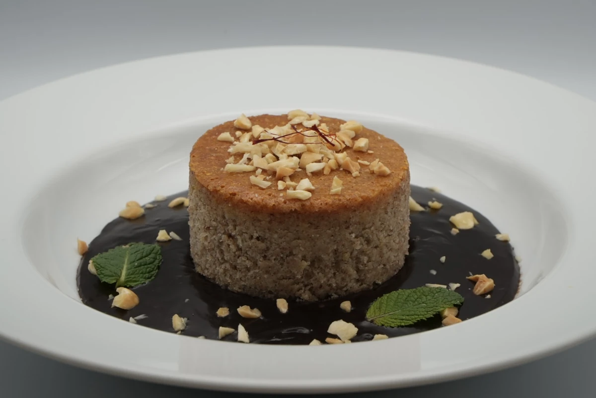 Almond Cake, Saffron, and Intense Chocolate